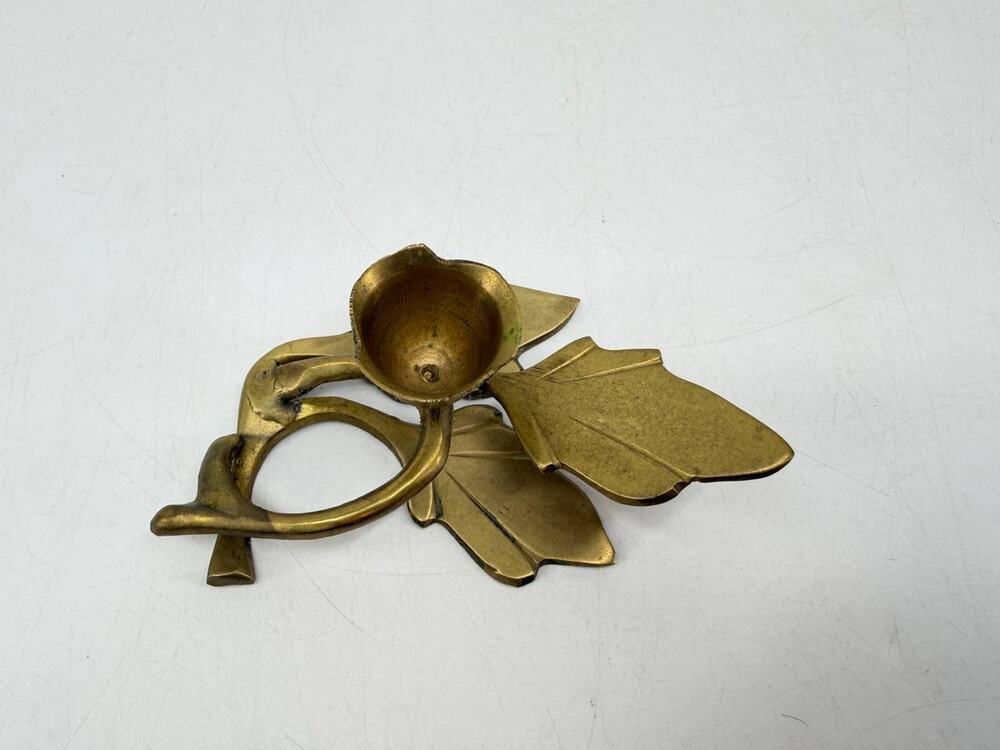 Solid Brass Leaf Design Taper Candle Holder Chamberstick Made in India